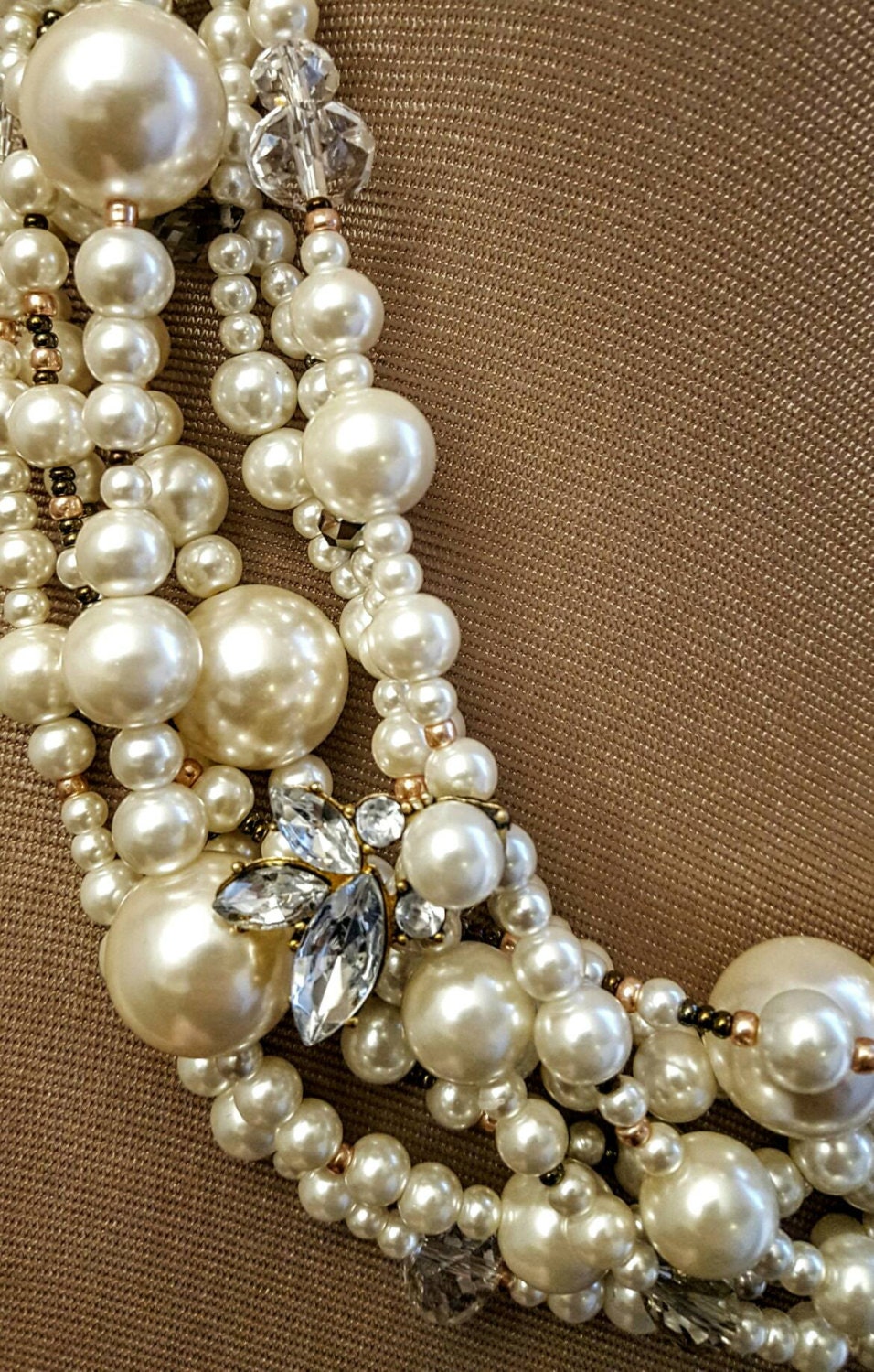 Extra Large Pearl And Crystal Multistrand Statement Necklace