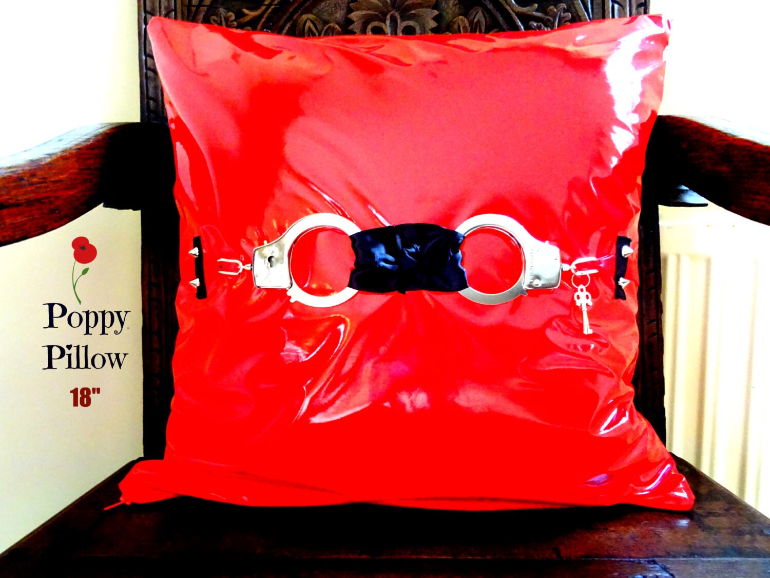 Latex Pillow Pad. Handcuffs Cushion Red 18 Square by PoppyPillow
