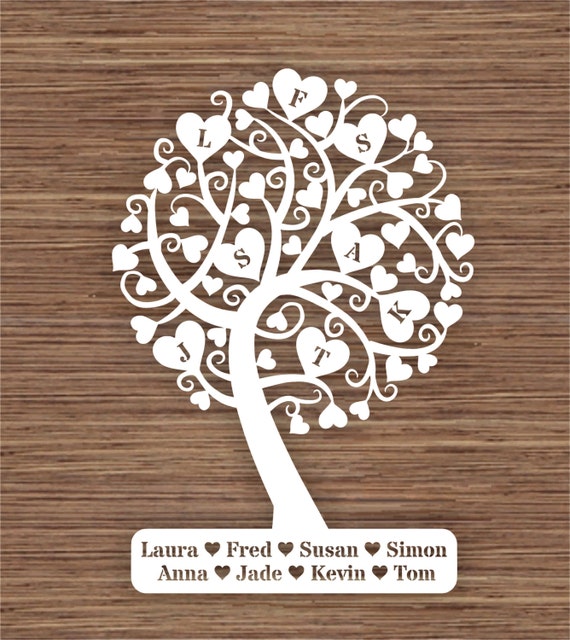 Download Curly Heart Family Tree for 8 eight family members PDF SVG
