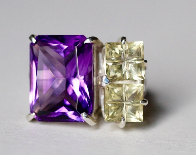 Amethyst lemon quartz ring - Gold ring - Fashion ring - Purple stone ring - Natural gemstone ring - Womens ring - Gift idea