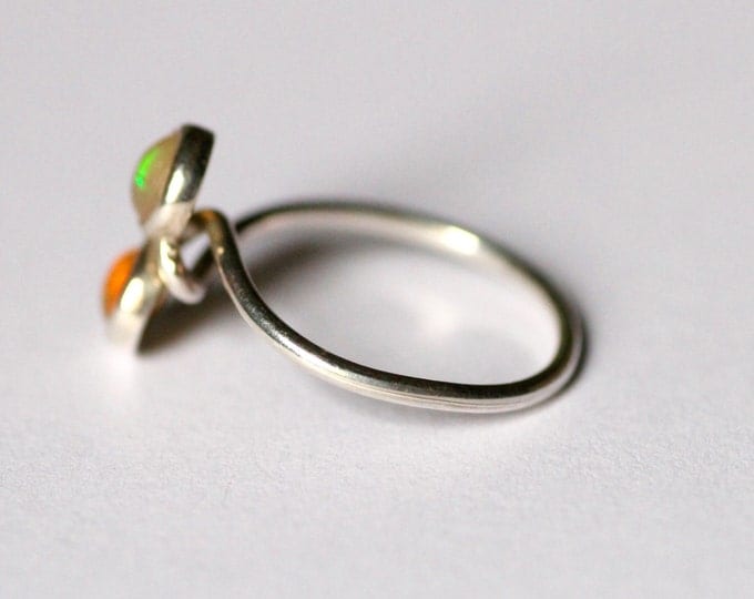 Opal Gold Ring Natural Stone May Birthstone Simple Wedding Minimalist Dainty Engagement Gemstone Jewelry Stacking Yellow Solid Gold Ring