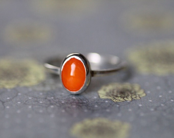 Opal Gold Ring Natural Stone May Birthstone Simple Wedding Minimalist Dainty Engagement orange stone Jewelry Stacking Yellow Solid Gold Ring