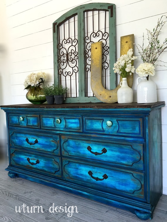 Items similar to Sold!! colbalt blue painted dresser ...