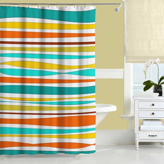 Colorful Shower Curtain Turquoise Teal Orange Yellow Colorful Shower Curtain Turquoise Teal Orange Yellow