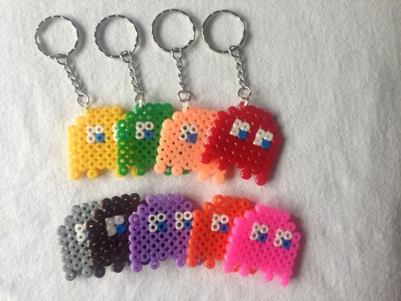 Pacman Ghost Hama Bead Keyrings by Craftians on Etsy