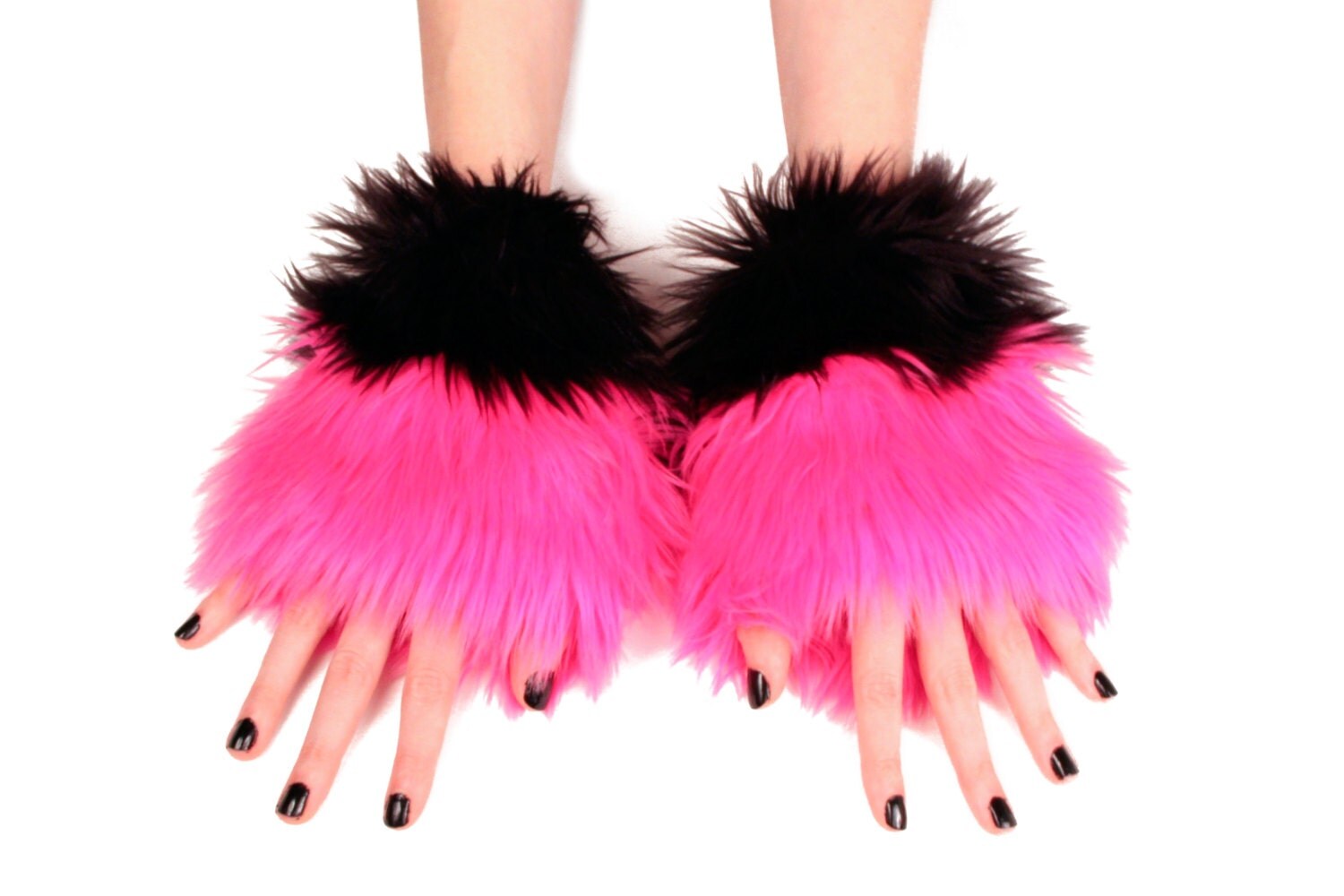 2 Color Fluffies Furry Fluffy Hand Arm Warmers Fuzzy Hand