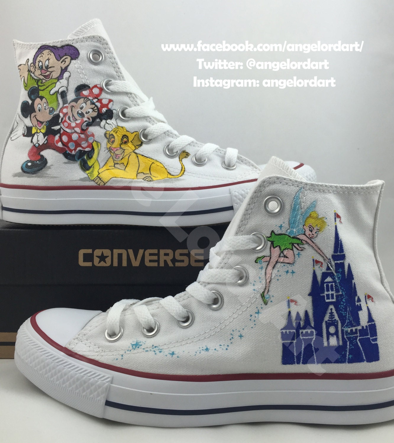 Custom Painted Disney themed inspired Converse Hi by AngeLordArt