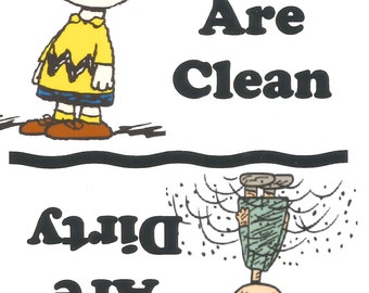 Charlie Brown, Dishes Are Clean~Dishes Are Dirty Dishwasher Fridge Magnet NEW LARGER SIZE !!