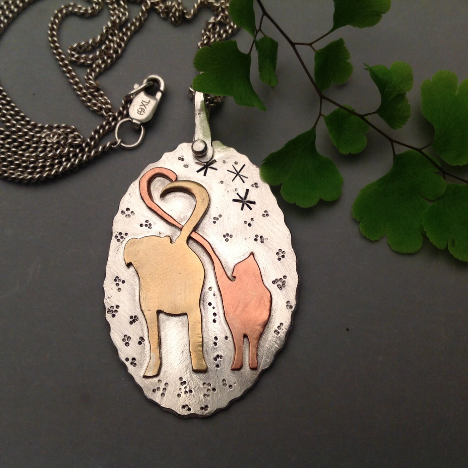 Mixed metal pendant Dog and Cat Necklace Mixed Metal Jewelry