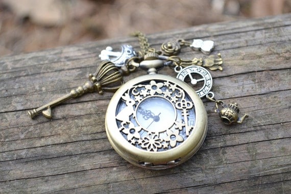 alice in wonderland pocket watch necklace