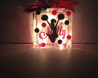Personalized Cheerleader Lighted and Etched Glass Block, Cheerleader Glass Block, Cheerleader Lighted Block, Personalized Cheer Glass Block
