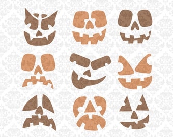 Pumpkin Faces Cutout Designs Skeleton Vampire Halloween Heads SVG DXF Ai Eps PNG Vector Instant Download Commercial Use Cricut Silhouette