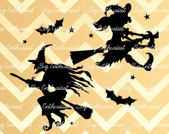 Witch silhouette SVG, Halloween SVG , Witches Svg, bats Svg, Witch svg, Cricut, Vinyl, Eps, Dxf, Cut Files, Clip Art, Vector,