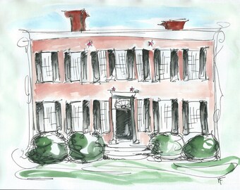 Bardstown My Old Kentucky Home 8 By 10 Print Ink Drawing And Watercolor
