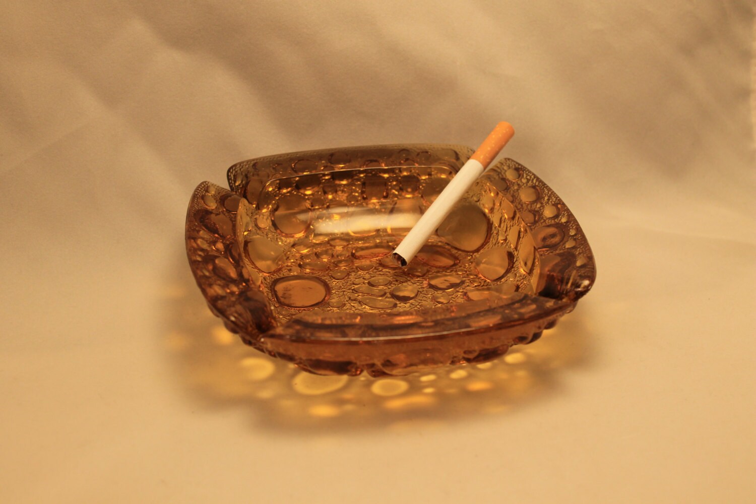Vintage Amber Glass Ashtray Pebble Pattern