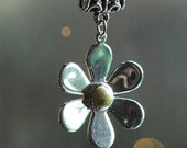 Sweet silver flower pendant with Irish Connemara Marble center - 6mm stone cabochon , Irish gift -18 inch silver chain Sweet silver flower pendant with Irish Connemara Marble center - 6mm stone cabochon , Irish gift -18 inch silver chain