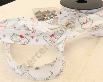 3 meters (3,27yds) printed cotton fantasy light blue 1" bias tape dogs baby