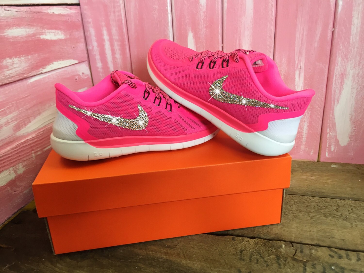 Blinged Girls' Womens Nike Free 5.0 Running Shoes Pink