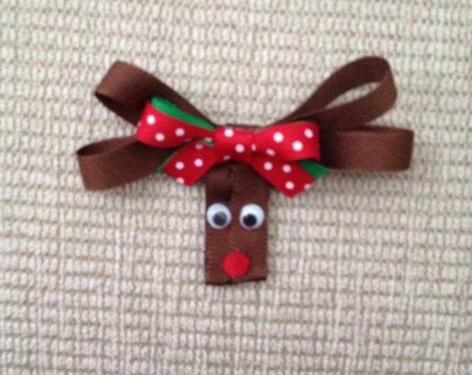 Rudolph Ribbon Sculpture Hairclip Rudolph Ribbon Hairclip Rudolph Face Hairclip