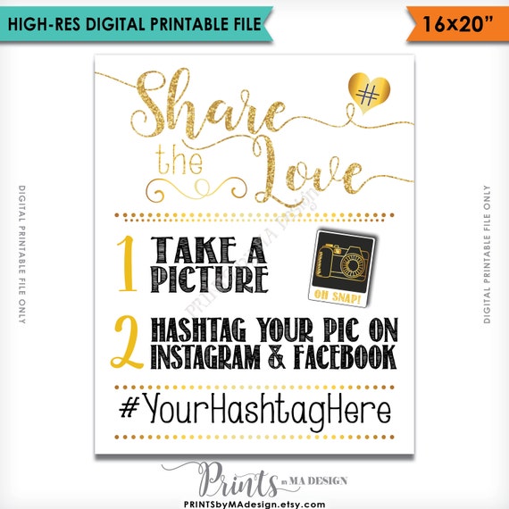 Share the Love Sign Gold Printable Hashtag Sign Snap a