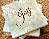 Stone Coasters-Set of 4-Christmas, Joy, Handmade Gift