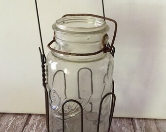 Vintage Jar Lifter, Vintage Mason Jar with Carrier, Canning Jar Holder with Handle and Jar, Canning Jar Carrier, Canning Jar Lifter