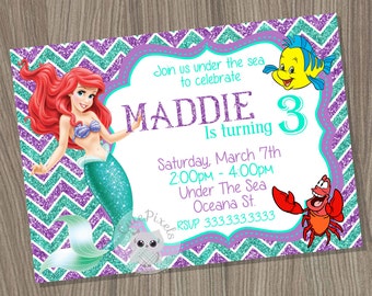 Little Mermaid Invitation, Ariel Invitation, Disney Little Mermaid, Little Mermaid Birthday, Princess Ariel, Mermaid Invitation