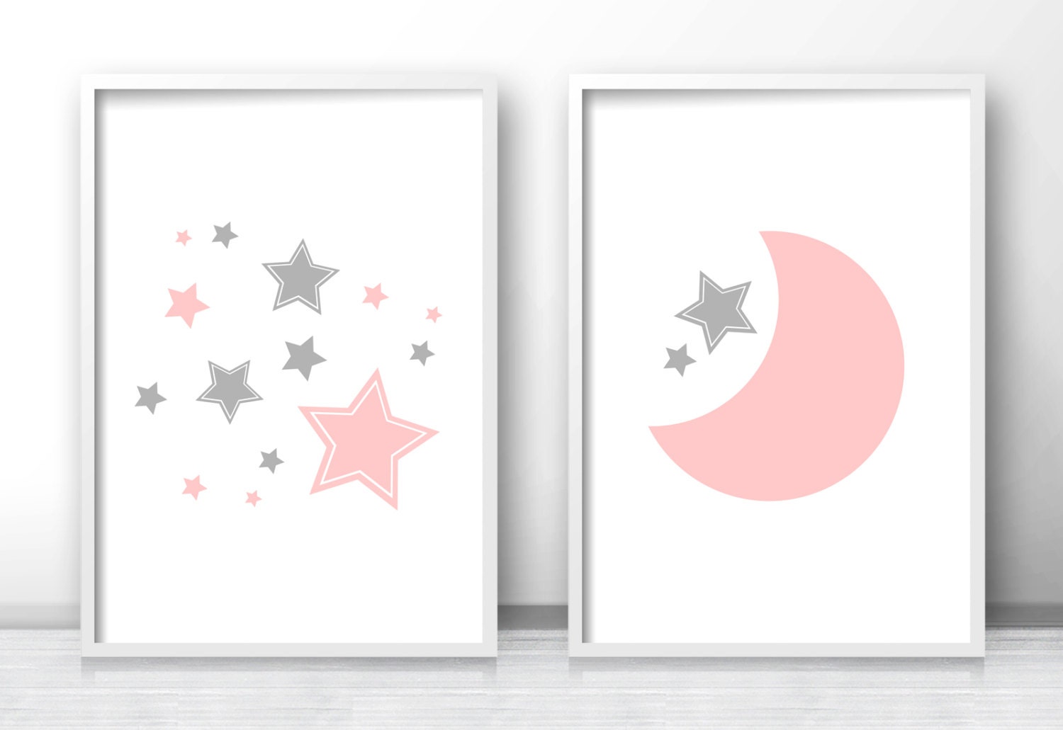 Moon And Stars Nursery Prints Printable Nursery Art Pink