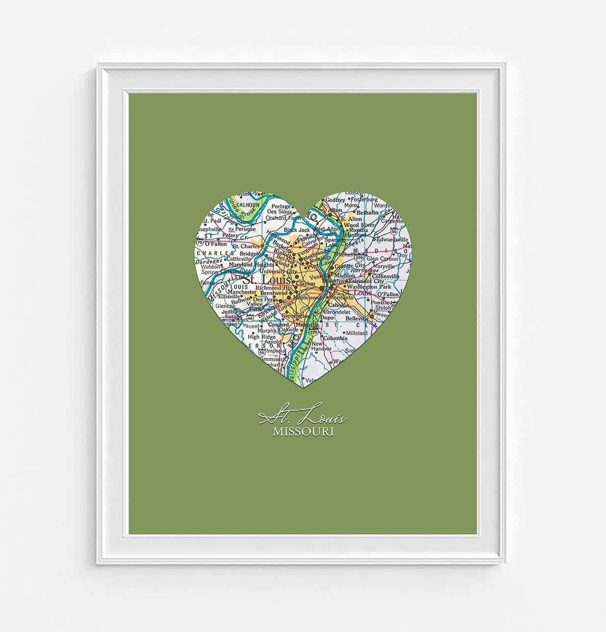 St. Louis Missouri Heart Vintage Map ART PRINT City art print