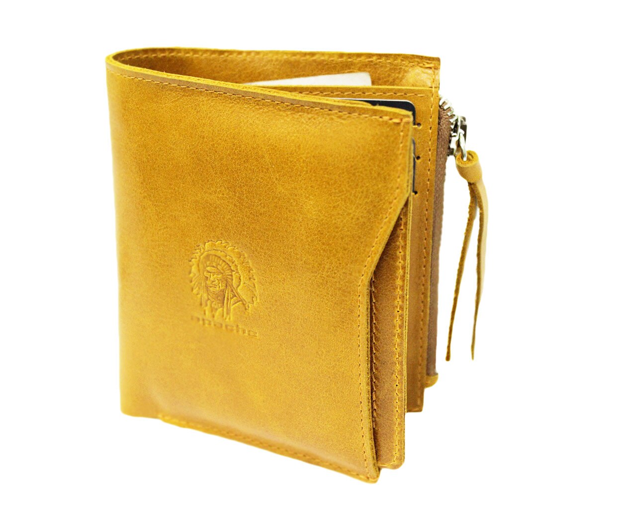 Genuine leather wallet Tobacco yellow wallet Yellow by APACHECRAFT