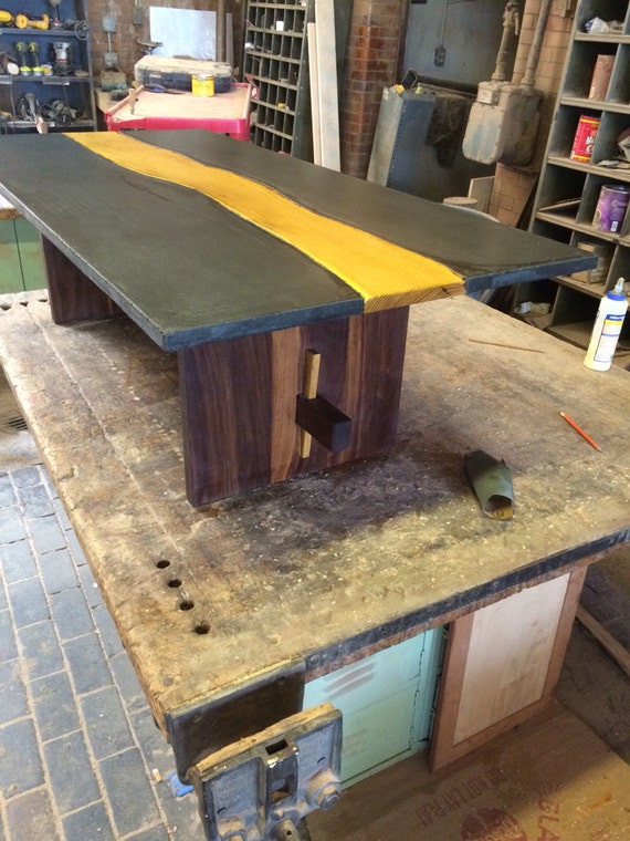 Live edge wood & concrete coffee table concrete osage orange
