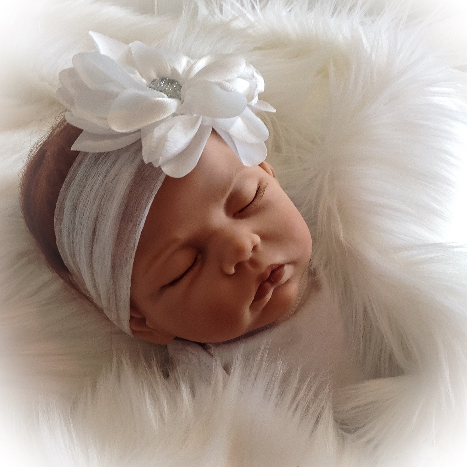 Newborn Baby Girl Headband White Baby Flower Headband Soft