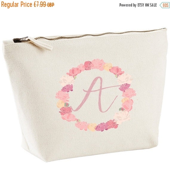 FLASHSALE Initial Wreath Cosmetic Bag - Bridesmaid Gift, Birthday Gifts
