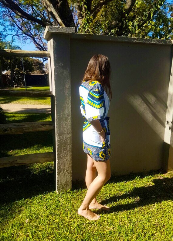 Cotton Turquoise and Black Robe Dressing Gown Tanzania Kanga