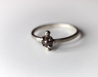 Diamond Pebble Ring - Rose Cut Diamond - Sterling Silver