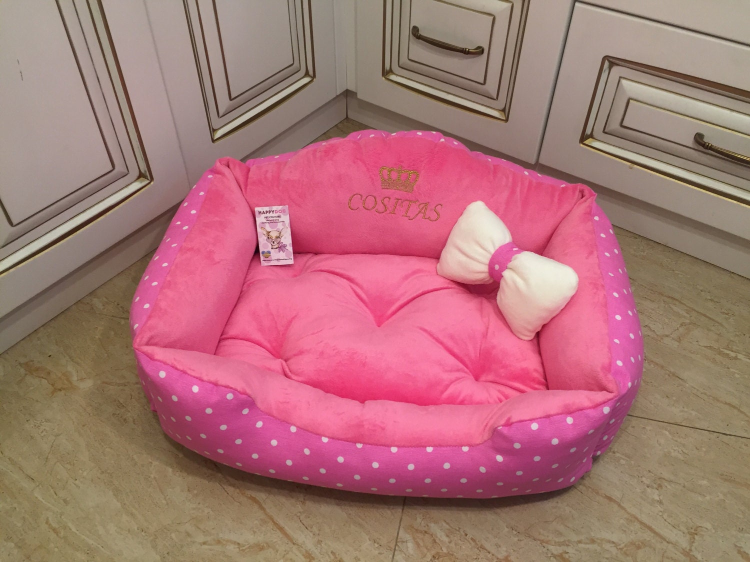 Bright pink princess dog bed Designer dog bed Personalized dog