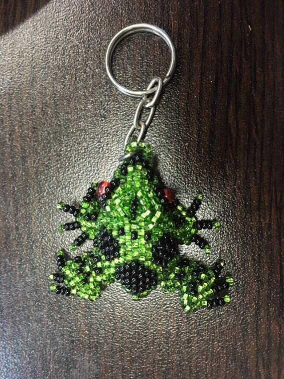 Colorful Glass Beaded Frog Keychain Guatemala Keychain