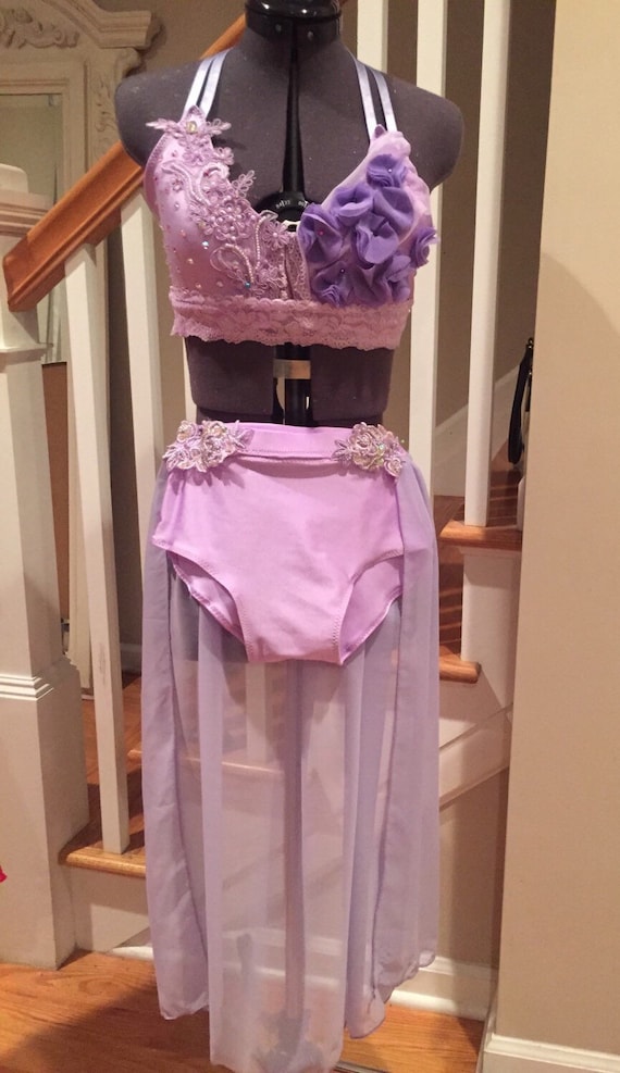 lyrical duet dance costume in lavender lace by RougeDanceCostumes
