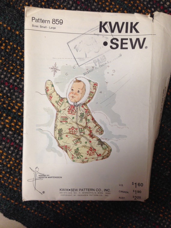 Baby BUNTING Size Small-Large Sewing Pattern Kwik-Sew #859. Blanket Sleeper