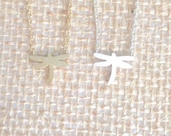 Dragonfly Necklace small, gold or silver, short dainty delicate dragonfly necklace