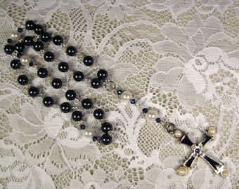 Anglican Prayer Beads-Rosary-Blue-Swarovski Crystal Pearls