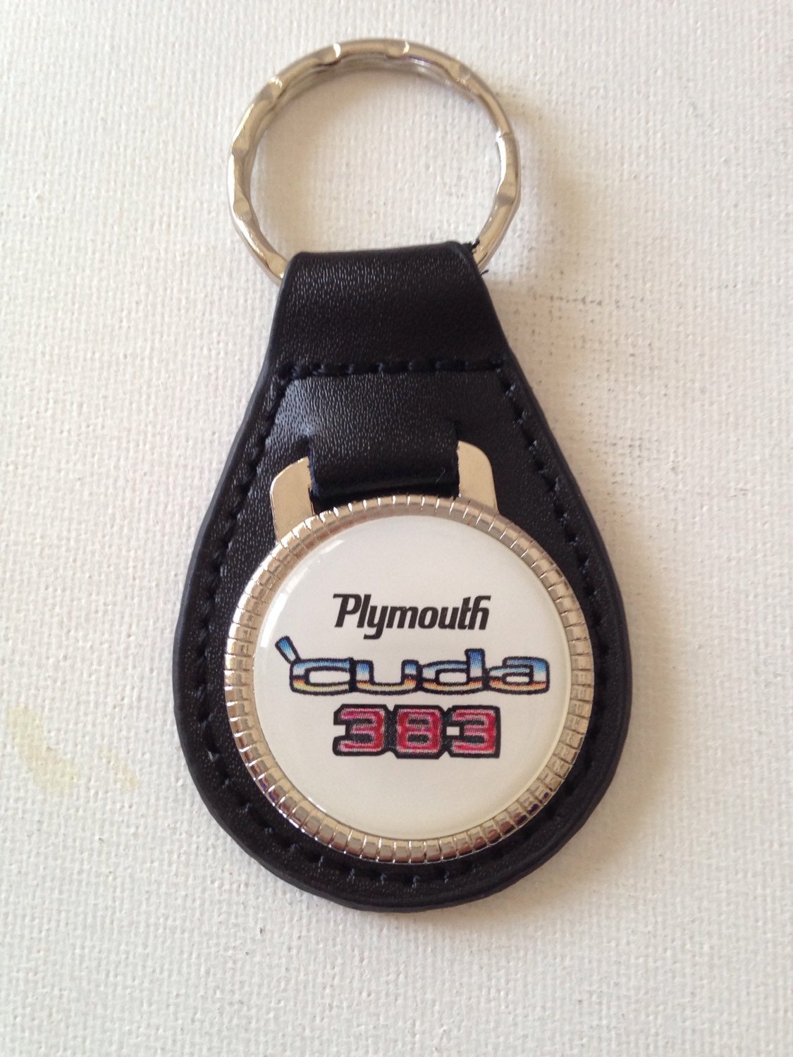 Plymouth Cuda 383 Keychain Genuine Leather Key Chain