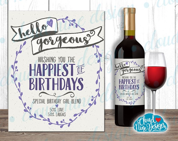 Happy Birthday Wine Label Birthday Gift for Her by ...