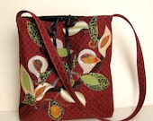 Fabric Tote Bag, OOAK,  Designer Shoulder Bag, Colors of Sunset, Trailing leaves, Trendy Handbag, Tapestry, Bohemian, Free Spirit