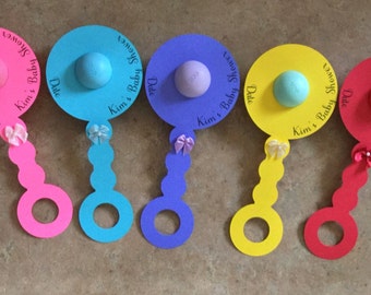 Ten (10) Personalized Eos Baby Shower Favors -Baby Shower Favors - Eos Shower Favors- Favor Cut Out - Rattles - Baby Shower Favor Rattles