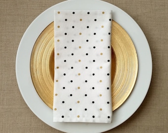 Dinner Napkins - Black and Gold Polka Dots Napkins - Set of 2