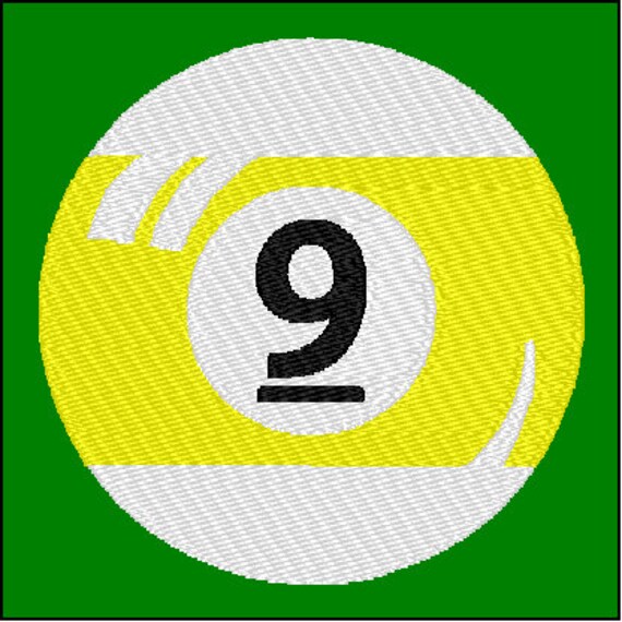Nine 9 Ball Billiards Pool Embroidery Design