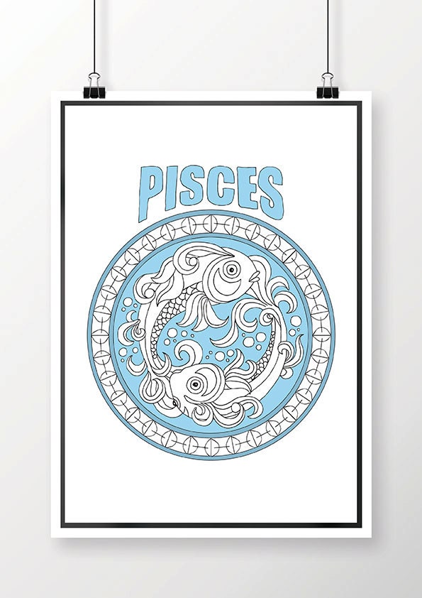 Download Adult Coloring Page Zodiac Pisces