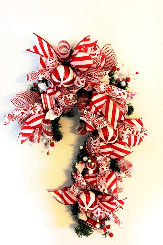 CANDY CANE WREATH decor Peppermint Candy Wreath by FancyWreathLady