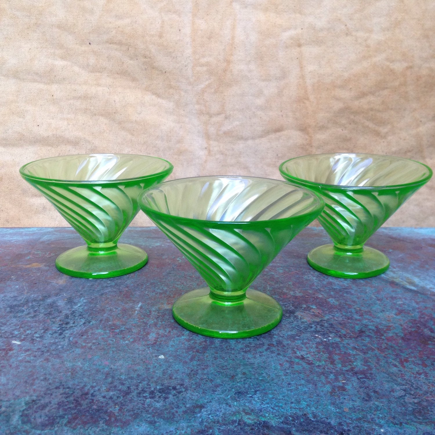 11x Antique Green Glass Dessert Dishes Classics Life